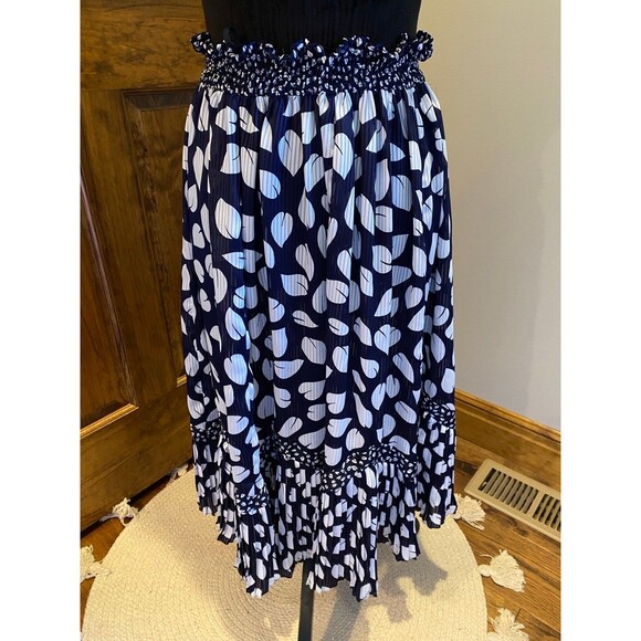 Appel  Skirt Size ? Large Semi Sheer Navy White Pattern Flowy  Elastic Waist - Picture 2 of 10